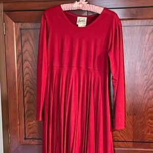 Long sleeve party dress - red pleated mini, size medium